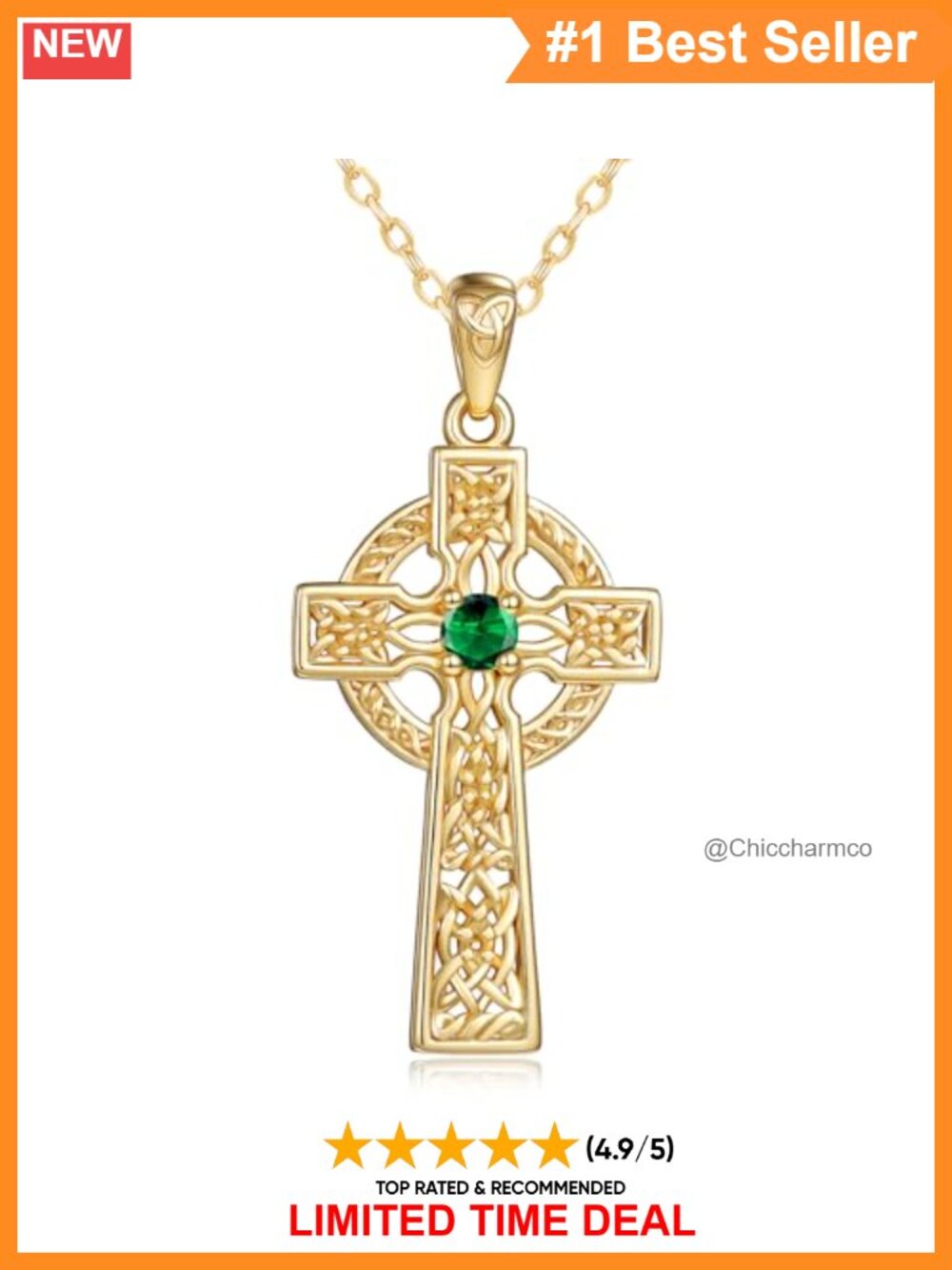 14k Gold Plated Celtic Cross Birthstone Pendant Necklace